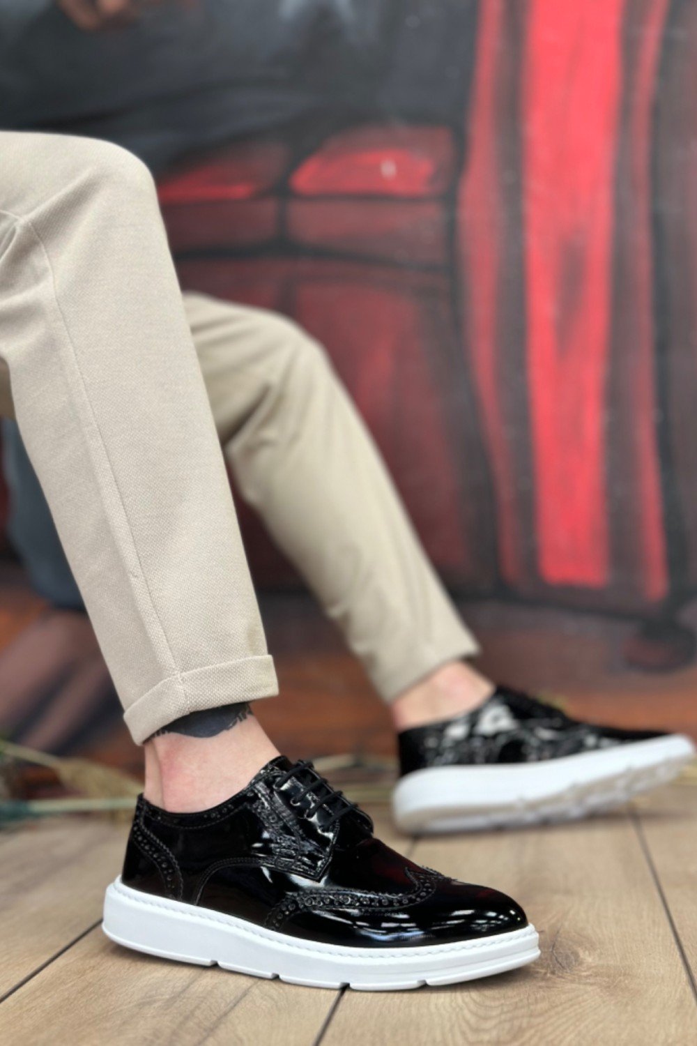 BA0003 Bağcıklı Klasik Siyah Beyaz Taban Rugan Yüksek Taban Casual Erkek Ayakkabı BA0003 Bağcıklı Klasik Siyah Beyaz Taban Rugan Yüksek Taban Casual Erkek Ayakkabı