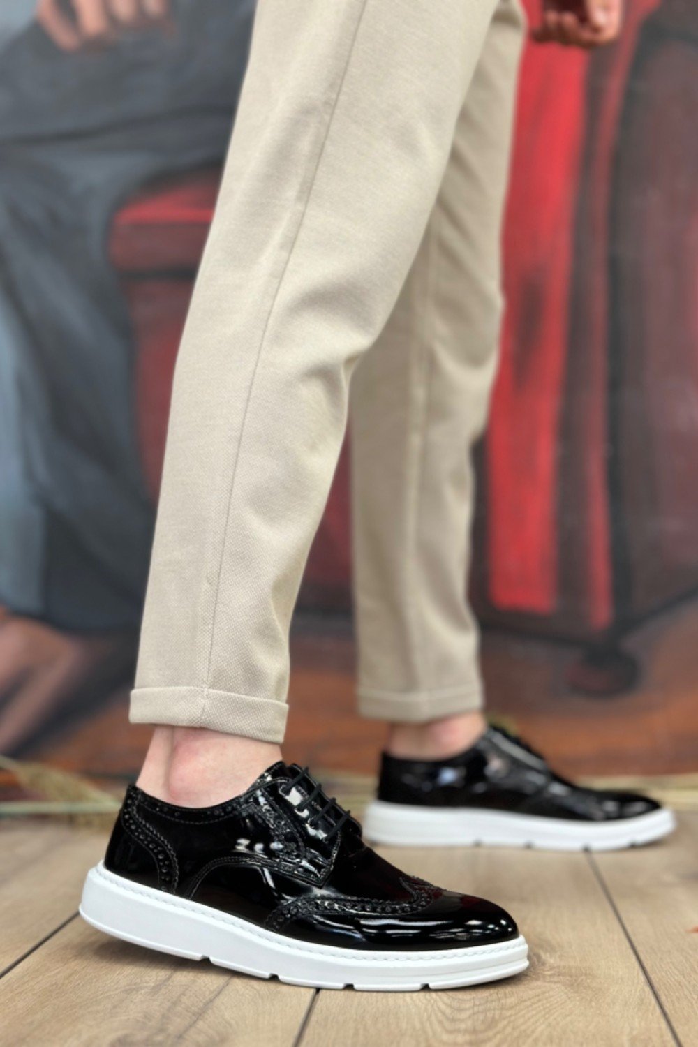 BA0003 Bağcıklı Klasik Siyah Beyaz Taban Rugan Yüksek Taban Casual Erkek Ayakkabı BA0003 Bağcıklı Klasik Siyah Beyaz Taban Rugan Yüksek Taban Casual Erkek Ayakkabı