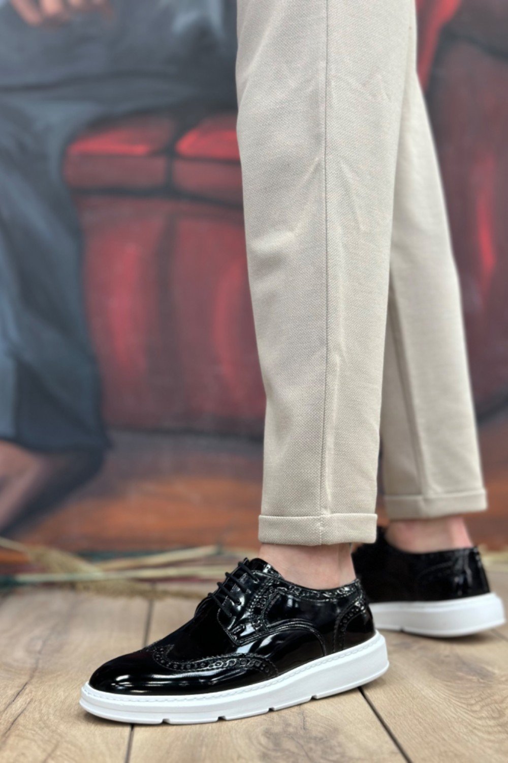 BA0003 Bağcıklı Klasik Siyah Beyaz Taban Rugan Yüksek Taban Casual Erkek Ayakkabı BA0003 Bağcıklı Klasik Siyah Beyaz Taban Rugan Yüksek Taban Casual Erkek Ayakkabı