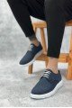 BA0003 Bağcıklı Klasik Spor Keten Lacivert  Beyaz Taban Casual Erkek Ayakkabı