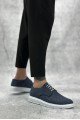 BA0003 Bağcıklı Klasik Spor Keten Lacivert  Beyaz Taban Casual Erkek Ayakkabı