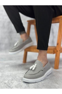 BA0005 Bağcıksız Yüksek Taban Klasik Keten Füme Püsküllü Erkek Ayakkabı