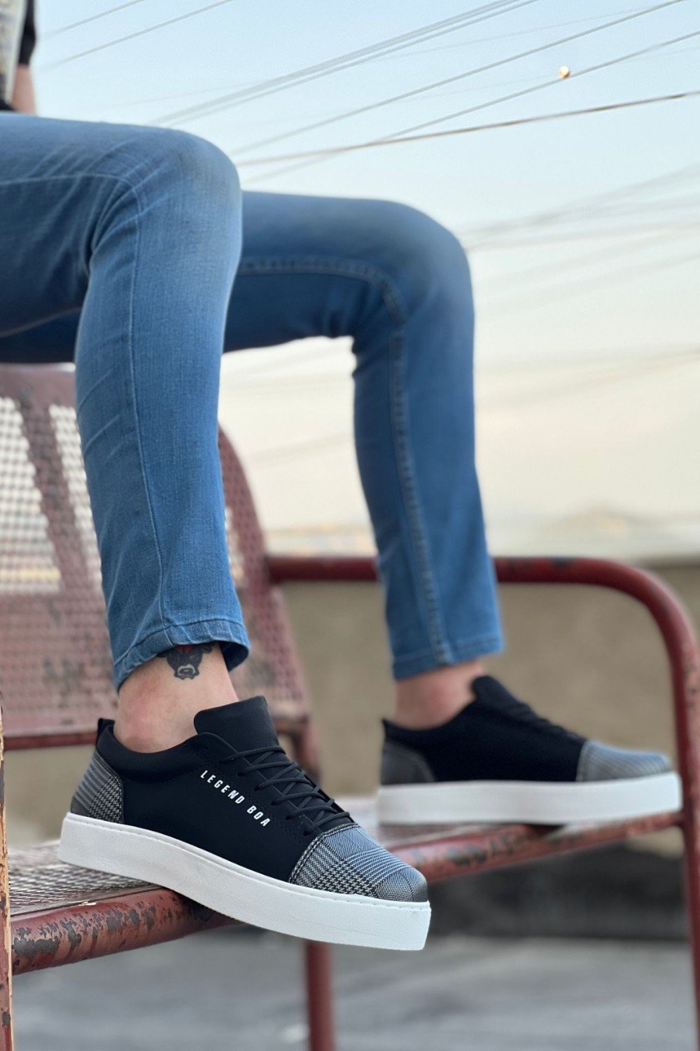 BA0104 Bağcıklı Siyah Ekose Süet Beyaz Taban Spor Klasik Erkek Ayakkabı