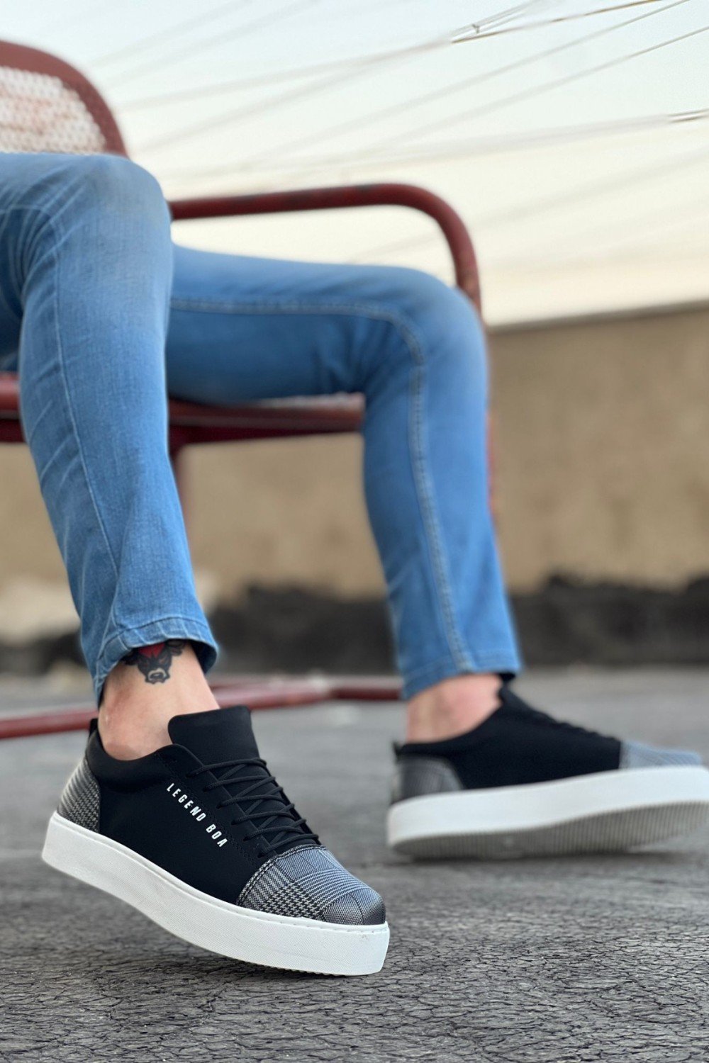 BA0104 Bağcıklı Siyah Ekose Süet Beyaz Taban Spor Klasik Erkek Ayakkabı