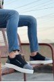 BA0104 Bağcıklı Siyah Ekose Süet Beyaz Taban Spor Klasik Erkek Ayakkabı