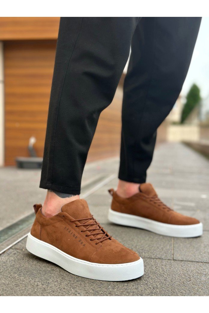 BA0104 Bağcıklı Taba Süet Beyaz Taban Spor Klasik Erkek Ayakkabı
