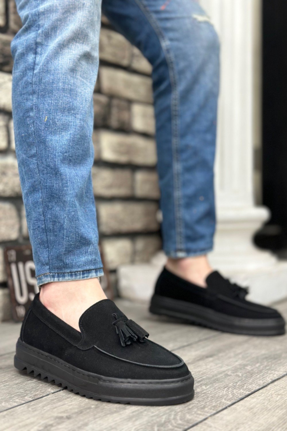 BA0154 Bağcıksız Yüksek Taban Süet Siyah Renk Siyah Taban Püsküllü Erkek Ayakkabı BA0154 Bağcıksız Yüksek Taban Süet Siyah Renk Siyah Taban Püsküllü Erkek Ayakkabı