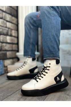 BA0155 Bağcıklı Erkek Yüksek Taban Beyaz Siyah Taban Spor Bot BA0155 Bağcıklı Erkek Yüksek Taban Beyaz Siyah Taban Spor Bot