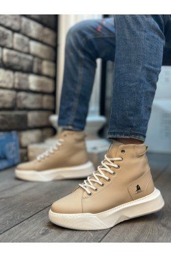 BA0155 Bağcıklı Erkek Yüksek Taban Krem Beyaz Taban Spor Bot BA0155 Bağcıklı Erkek Yüksek Taban Krem Beyaz Taban Spor Bot