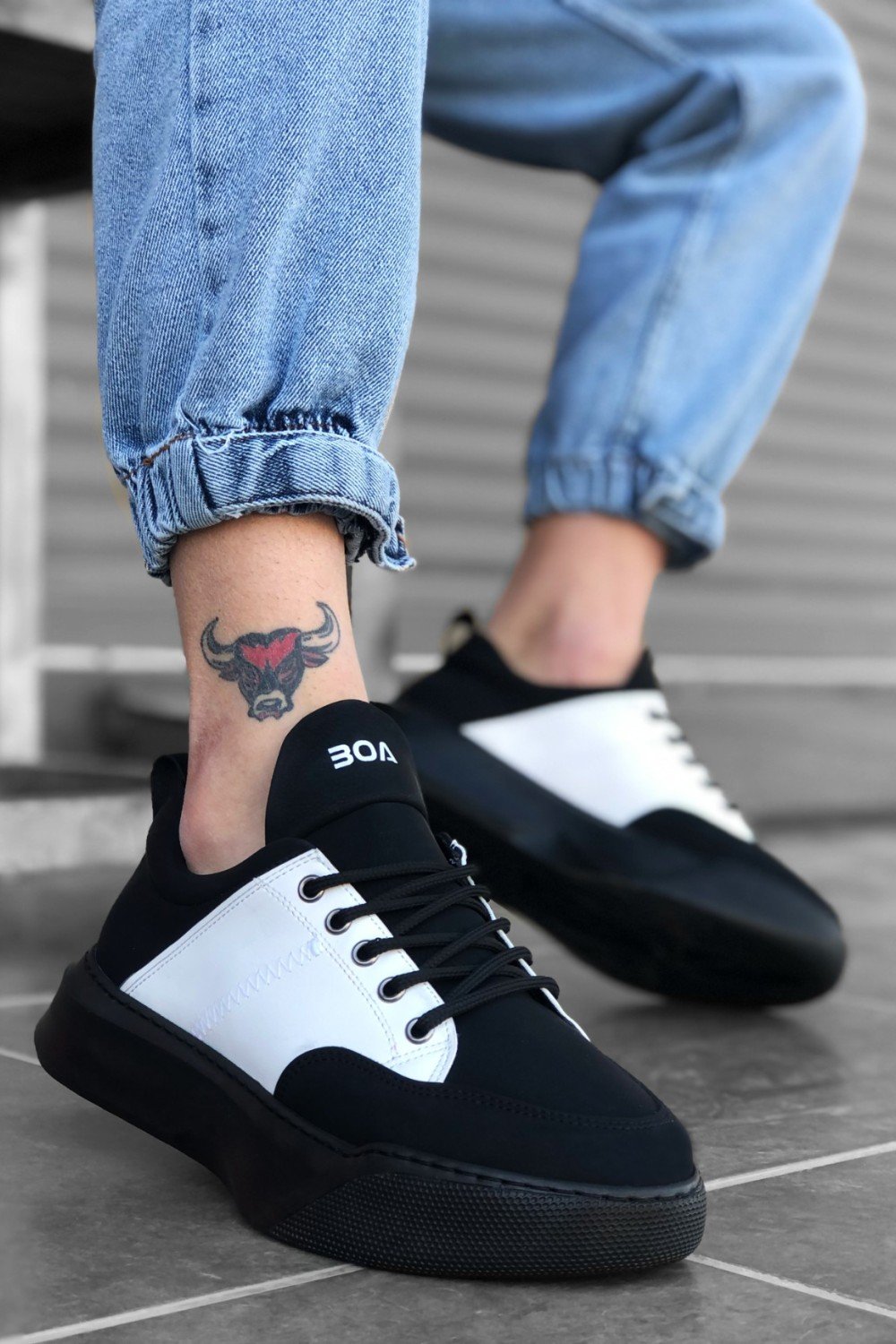 BA0163 Bağcıklı Erkek Yüksek Taban Siyah Beyaz Spor Ayakkabı BA0163 Bağcıklı Erkek Yüksek Taban Siyah Beyaz Spor Ayakkabı