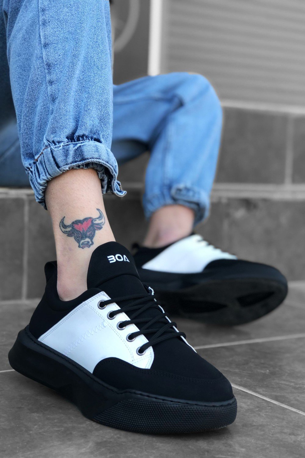 BA0163 Bağcıklı Erkek Yüksek Taban Siyah Beyaz Spor Ayakkabı BA0163 Bağcıklı Erkek Yüksek Taban Siyah Beyaz Spor Ayakkabı