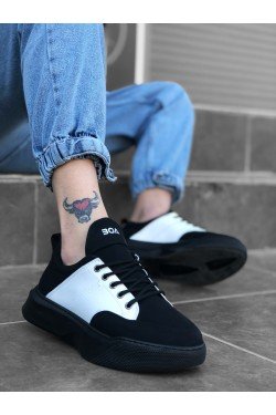 BA0163 Bağcıklı Erkek Yüksek Taban Siyah Beyaz Spor Ayakkabı BA0163 Bağcıklı Erkek Yüksek Taban Siyah Beyaz Spor Ayakkabı