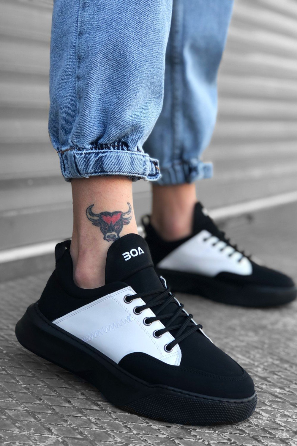 BA0163 Bağcıklı Erkek Yüksek Taban Siyah Beyaz Spor Ayakkabı BA0163 Bağcıklı Erkek Yüksek Taban Siyah Beyaz Spor Ayakkabı