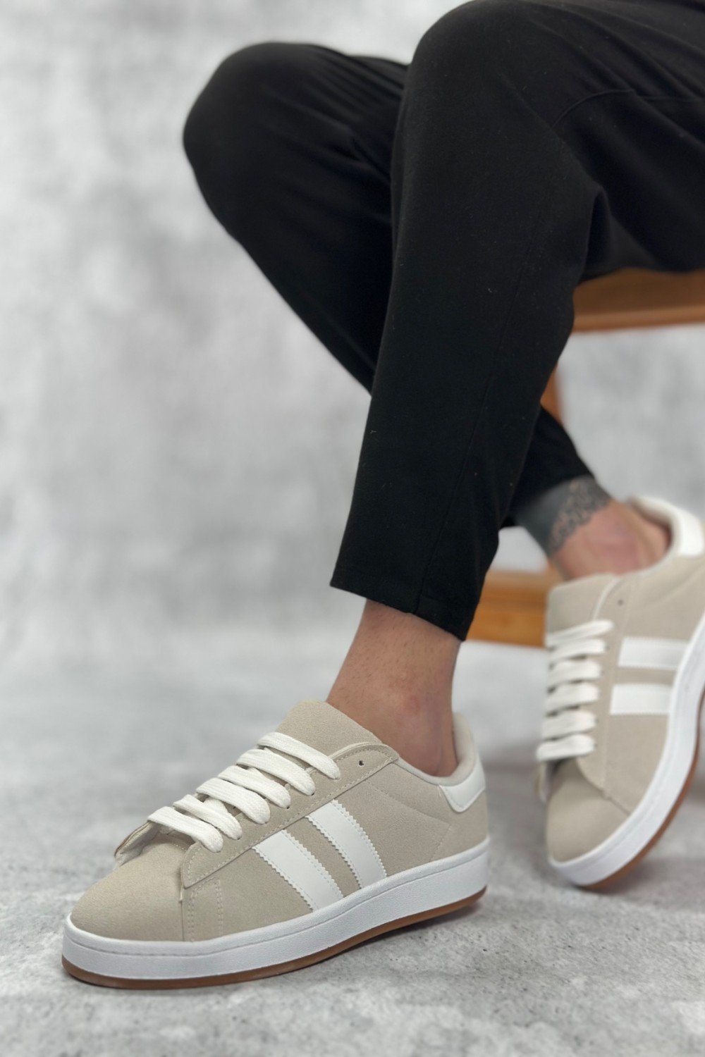 BA0235 BOA İki Çizgili Taş Gri Erkek Günlük Ayakkabı