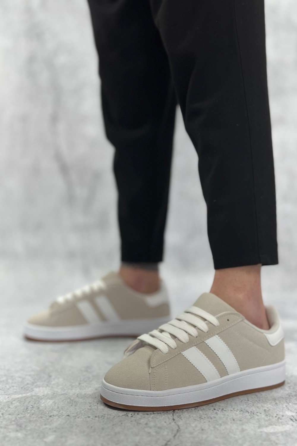 BA0235 BOA İki Çizgili Taş Gri Erkek Günlük Ayakkabı