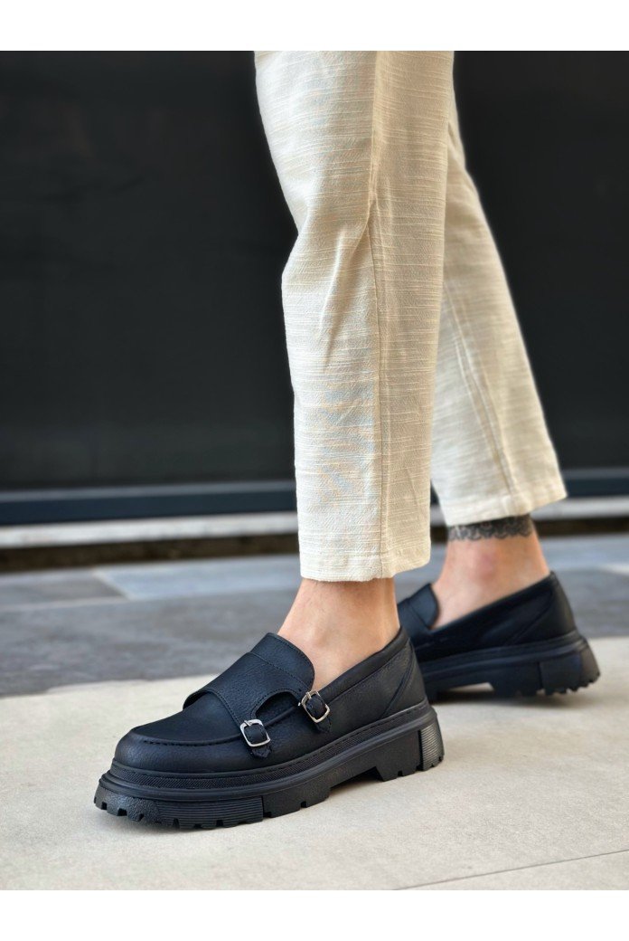 BA0242 Tokalı Klasik Yüksek Siyah Taban Erkek Ayakkabı