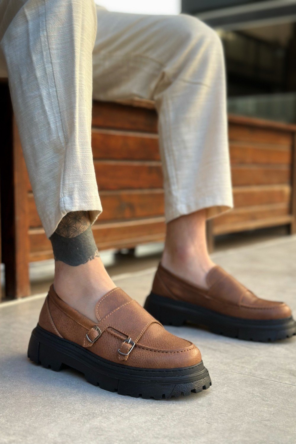 BA0242 Tokalı Klasik Yüksek Siyah Taban Taba Erkek Ayakkabı BA0242 Tokalı Klasik Yüksek Siyah Taban Taba Erkek Ayakkabı