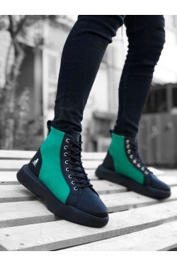 BA0256 Bağcıklı Erkek Yüksek Taban Siyah Yeşil Taban Spor Bot BA0256 Bağcıklı Erkek Yüksek Taban Siyah Yeşil Taban Spor Bot