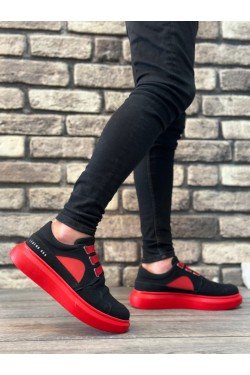 BA0302 Boa Kalın Taban Bağcıksız Tarz Casual Siyah Kırmızı Erkek Ayakkabı BA0302 Boa Kalın Taban Bağcıksız Tarz Casual Siyah Kırmızı Erkek Ayakkabı