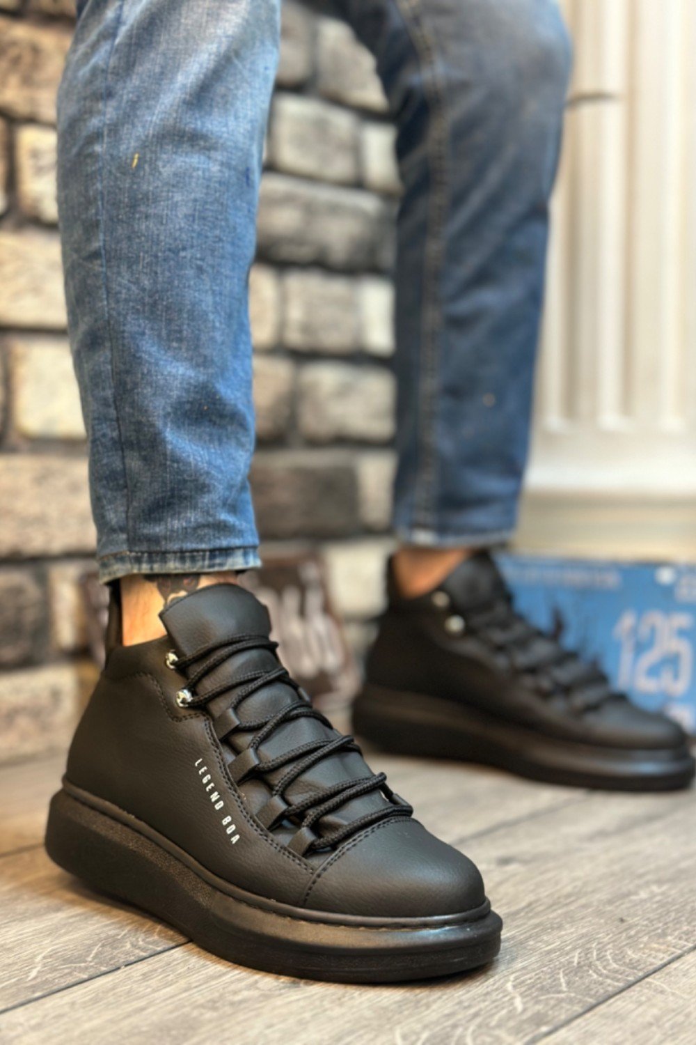 BA0312 Bağcıklı Yüksek Siyah Taban Erkek Tarz Spor Bot