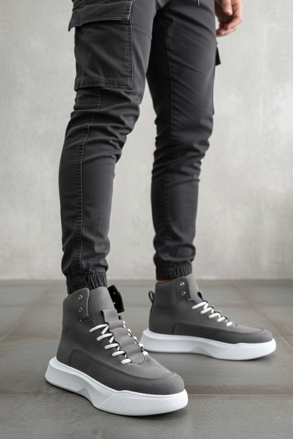 BA0321 Gizli Bağcıklı Erkek Füme Beyaz Taban Spor Bot