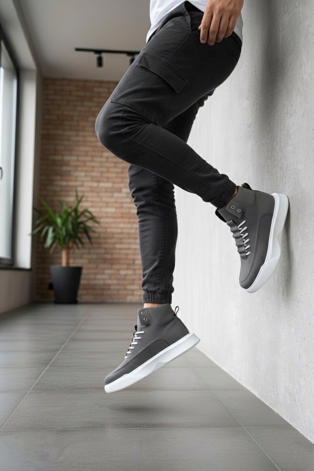 BA0321 Gizli Bağcıklı Erkek Füme Beyaz Taban Spor Bot