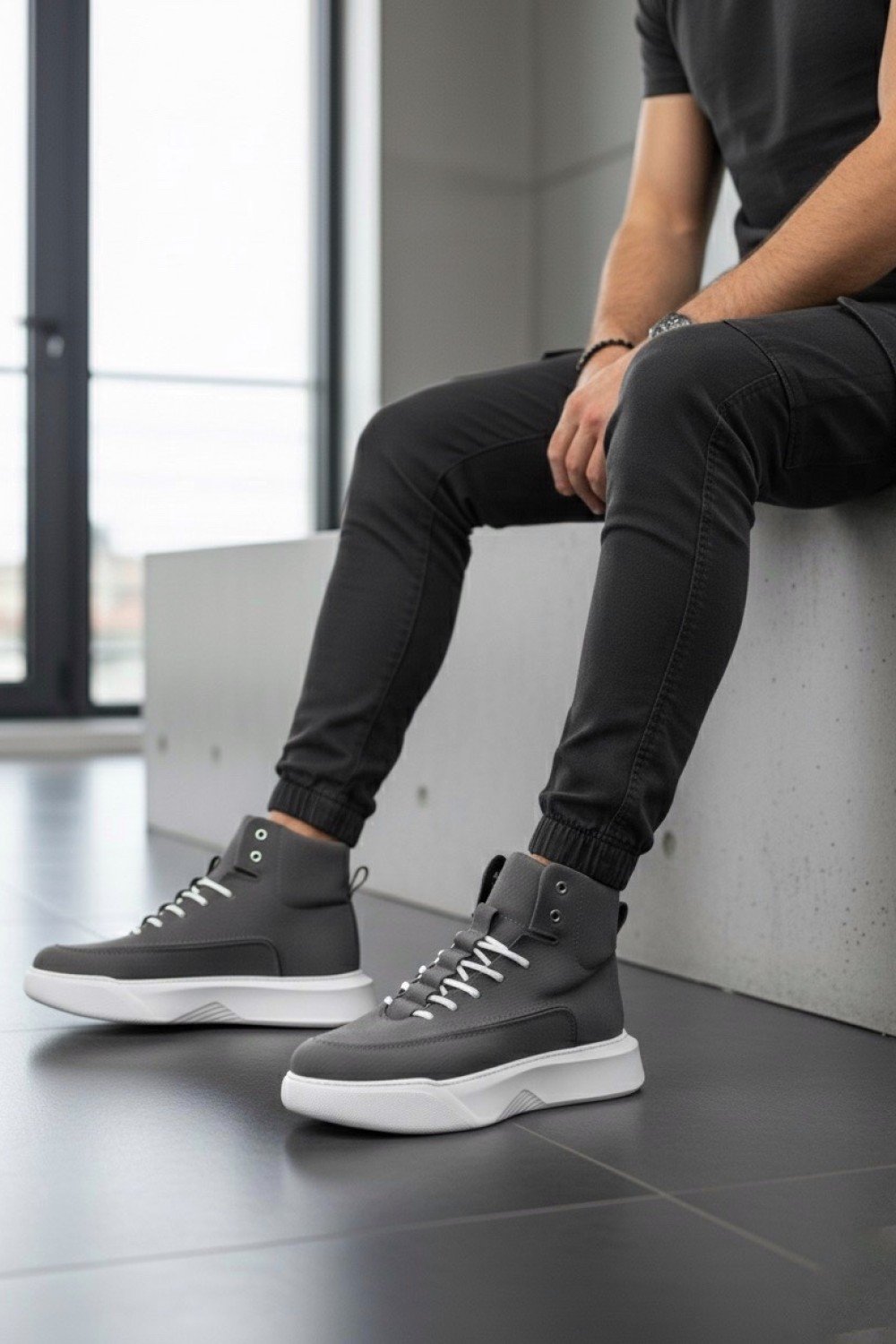 BA0321 Gizli Bağcıklı Erkek Füme Beyaz Taban Spor Bot