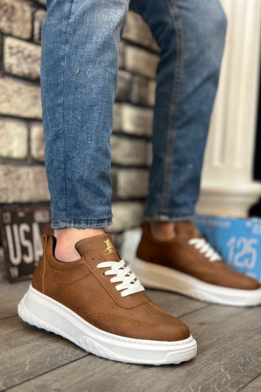 BA0327 BOA Taba Beyaz Kalın Yüksek Taban Bağcıklı Spor Erkek Ayakkabı BA0327 BOA Taba Beyaz Kalın Yüksek Taban Bağcıklı Spor Erkek Ayakkabı