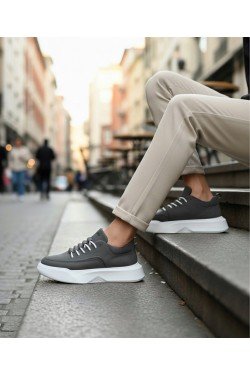 BA0332 Merdiven Desen Bağcıklı Erkek Yüksek Taban Antrasit Cilt Spor Ayakkabı BA0332 Merdiven Desen Bağcıklı Erkek Yüksek Taban Antrasit Cilt Spor Ayakkabı