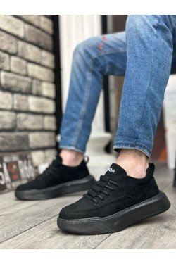 BA0332 Merdiven Desen Bağcıklı Erkek Yüksek Taban Siyah Süet Siyah Taban Spor Ayakkabı BA0332 Merdiven Desen Bağcıklı Erkek Yüksek Taban Siyah Süet Siyah Taban Spor Ayakkabı