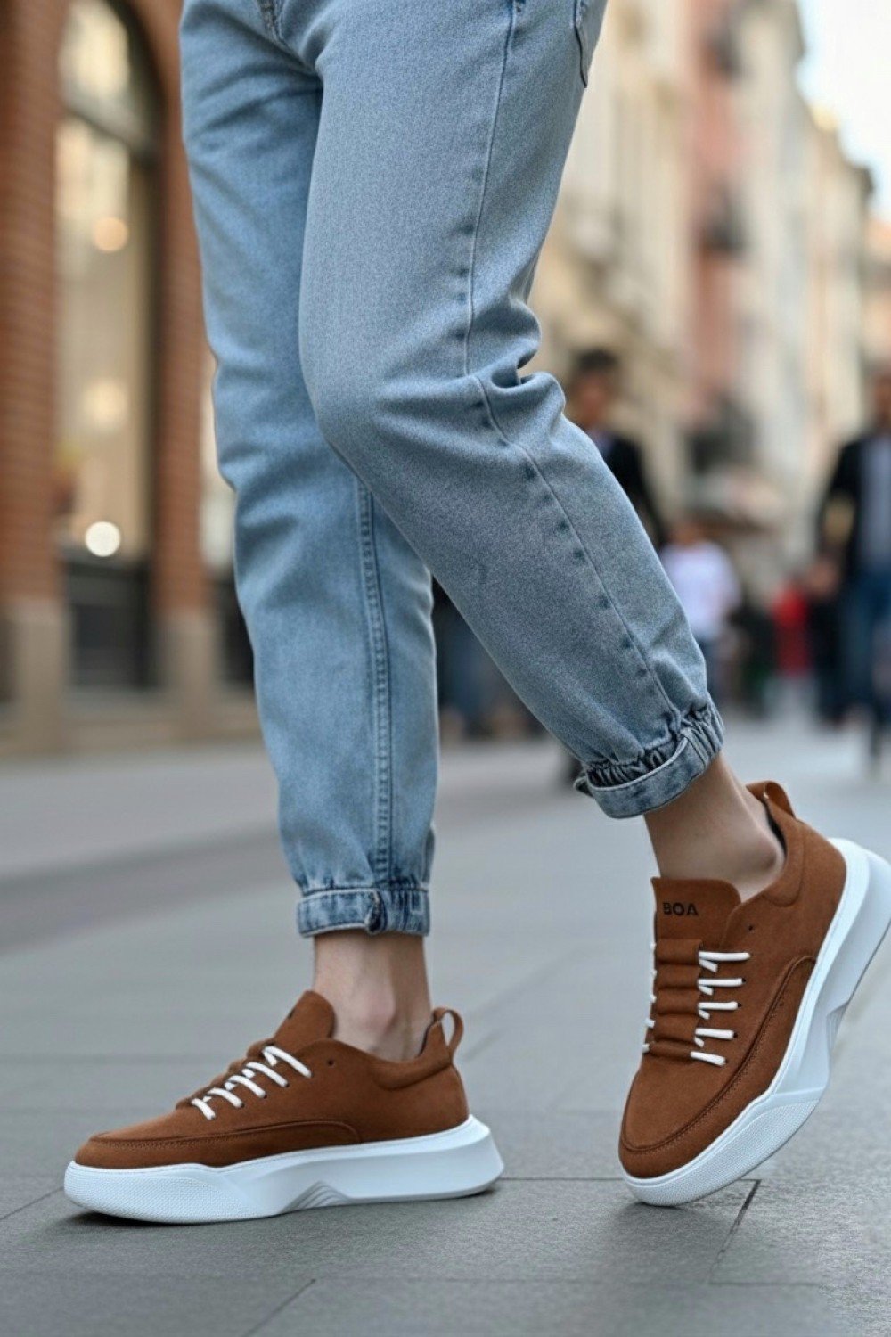 BA0332 Merdiven Desen Bağcıklı Erkek Yüksek Taban Taba Süet Beyaz Taban Spor Ayakkabı BA0332 Merdiven Desen Bağcıklı Erkek Yüksek Taban Taba Süet Beyaz Taban Spor Ayakkabı