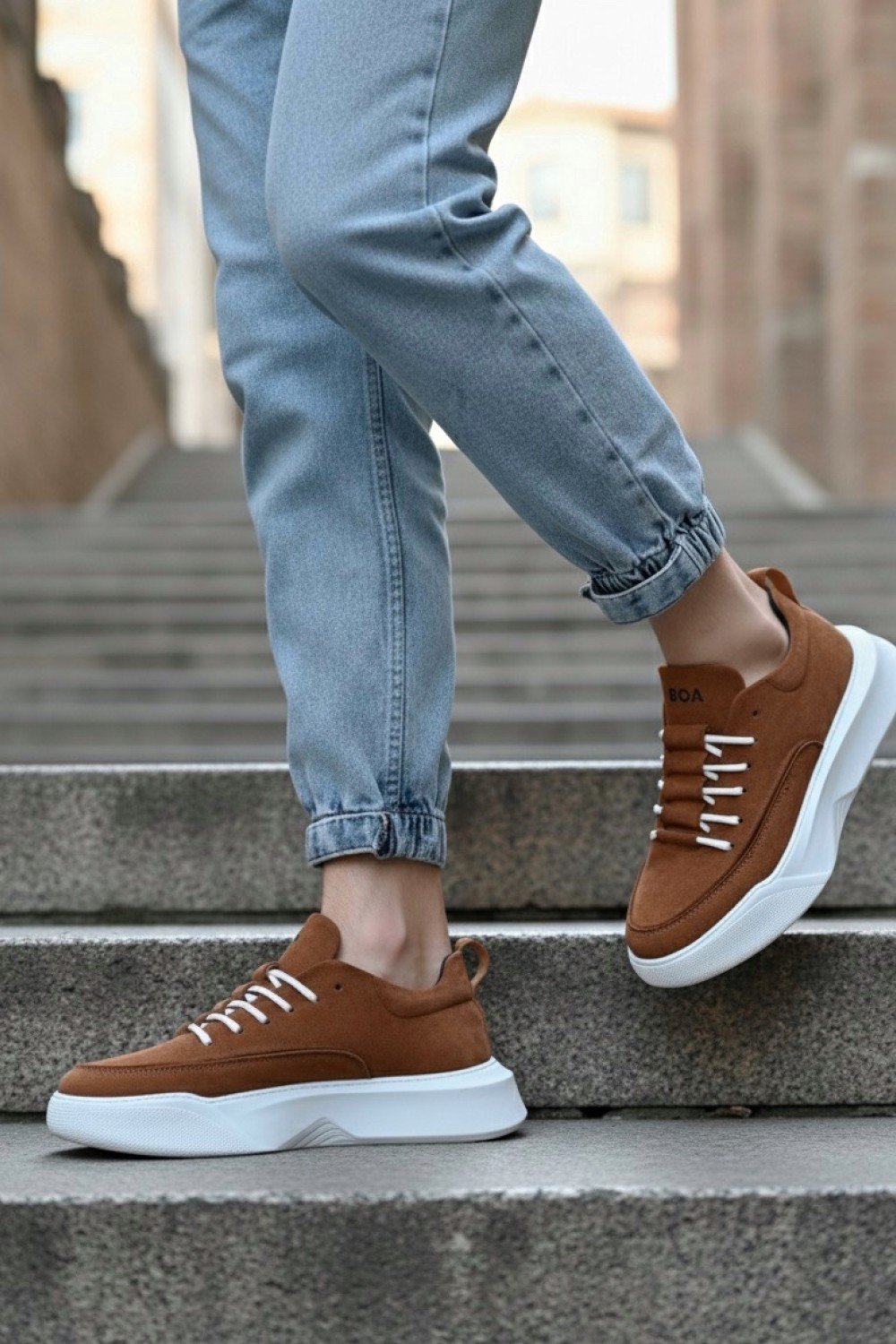 BA0332 Merdiven Desen Bağcıklı Erkek Yüksek Taban Taba Süet Beyaz Taban Spor Ayakkabı BA0332 Merdiven Desen Bağcıklı Erkek Yüksek Taban Taba Süet Beyaz Taban Spor Ayakkabı