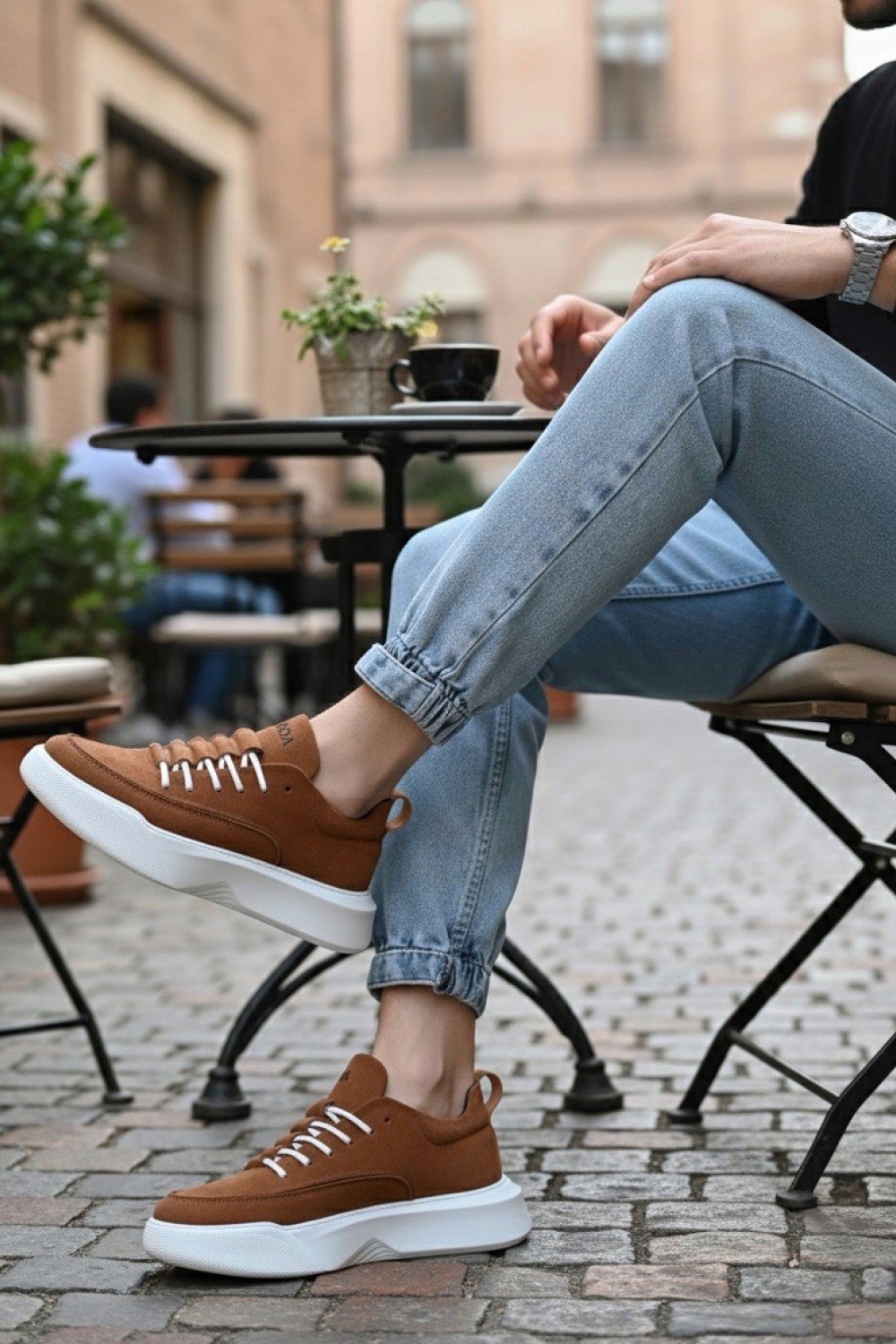 BA0332 Merdiven Desen Bağcıklı Erkek Yüksek Taban Taba Süet Beyaz Taban Spor Ayakkabı BA0332 Merdiven Desen Bağcıklı Erkek Yüksek Taban Taba Süet Beyaz Taban Spor Ayakkabı