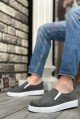 BA0339 Bağcıksız Kadife Gri Beyaz Taban Günlük Erkek Ayakkabı