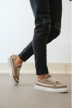 BA0351 BOA Bağcıklı Deri Tozu Günlük Vizon Renk Spor Ayakkabı