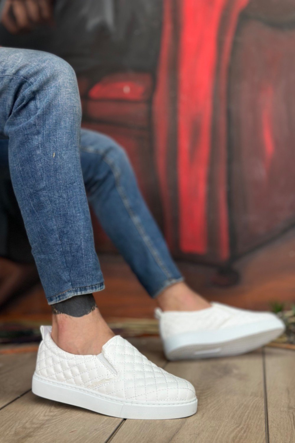 BA0353 Bağcıksız Kapitone Beyaz Günlük Erkek Ayakkabı