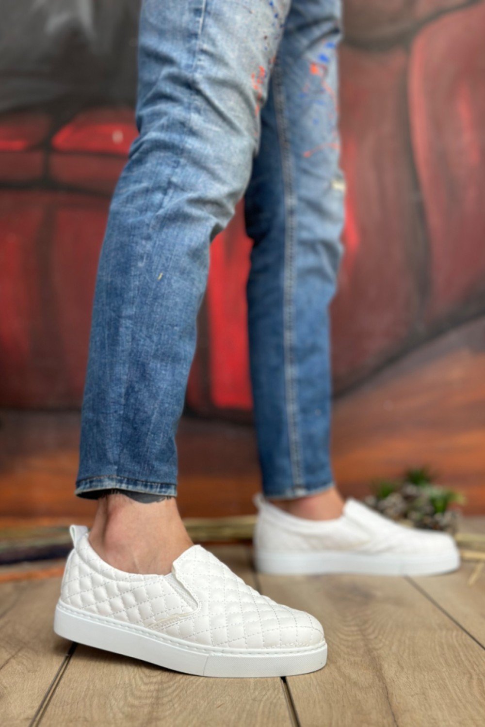 BA0353 Bağcıksız Kapitone Beyaz Günlük Erkek Ayakkabı