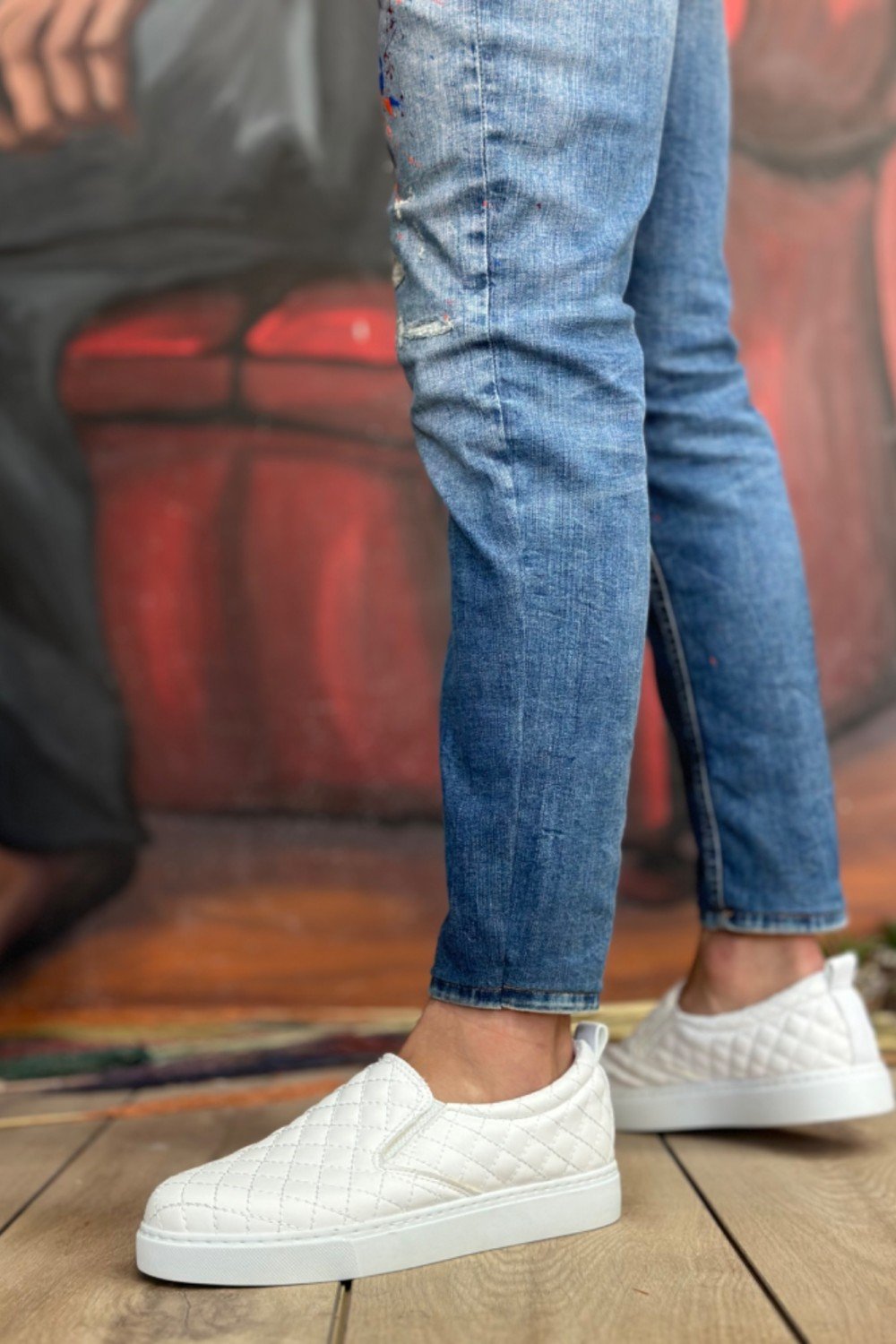 BA0353 Bağcıksız Kapitone Beyaz Günlük Erkek Ayakkabı