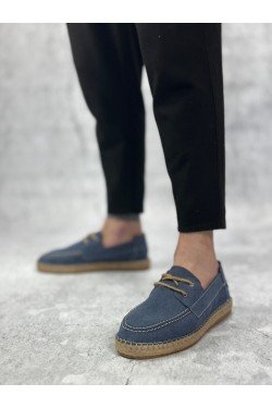 BA0358 BOA Doğal Deri Tozu Bağcıklı Kauçuk El Yapımı Espadril Taban Mavi Renk Erkek Ayakkabı BA0358 BOA Doğal Deri Tozu Bağcıklı Kauçuk El Yapımı Espadril Taban Mavi Renk Erkek Ayakkabı