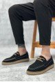 BA0358 BOA Doğal Deri Tozu Bağcıklı Kauçuk El Yapımı Espadril Taban Siyah Renk Erkek Ayakkabı