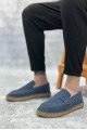 BA0359 BOA Doğal Deri Tozu Bağcıksız Kauçuk El Yapımı Espadril Taban Mavi Renk Erkek Ayakkabı BA0359 BOA Doğal Deri Tozu Bağcıksız Kauçuk El Yapımı Espadril Taban Mavi Renk Erkek Ayakkabı