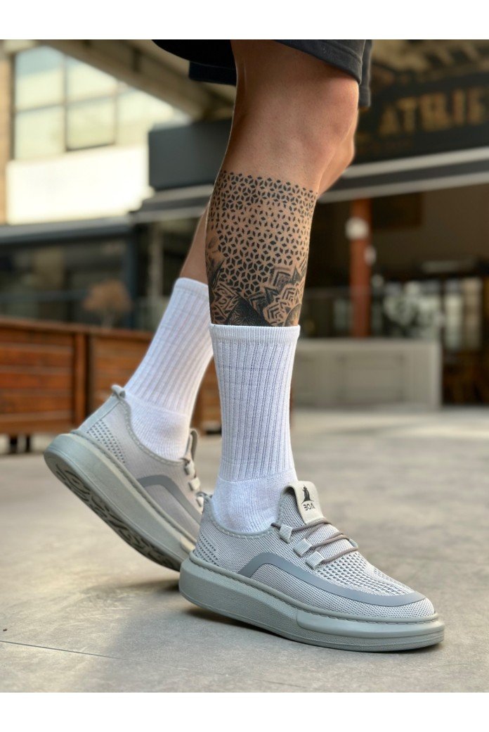 BA0375 Özel Örme Triko Tarz Gri Renk Spor Ayakkabı