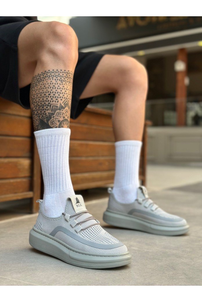 BA0375 Özel Örme Triko Tarz Gri Renk Spor Ayakkabı