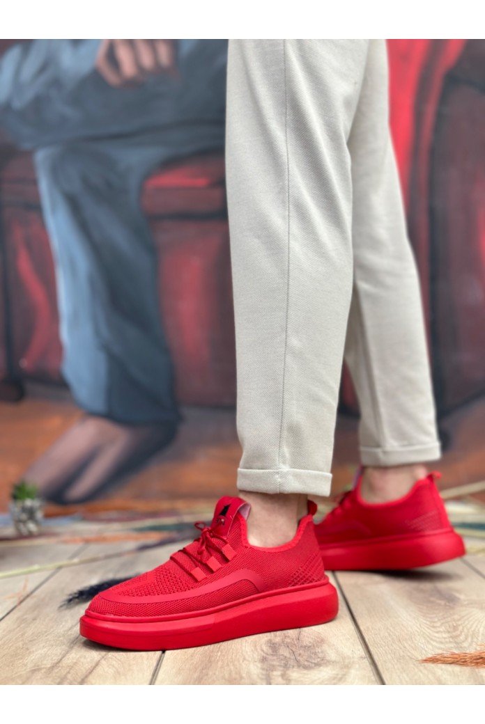 BA0375 Özel Örme Triko Tarz Kırmızı Renk Spor Ayakkabı