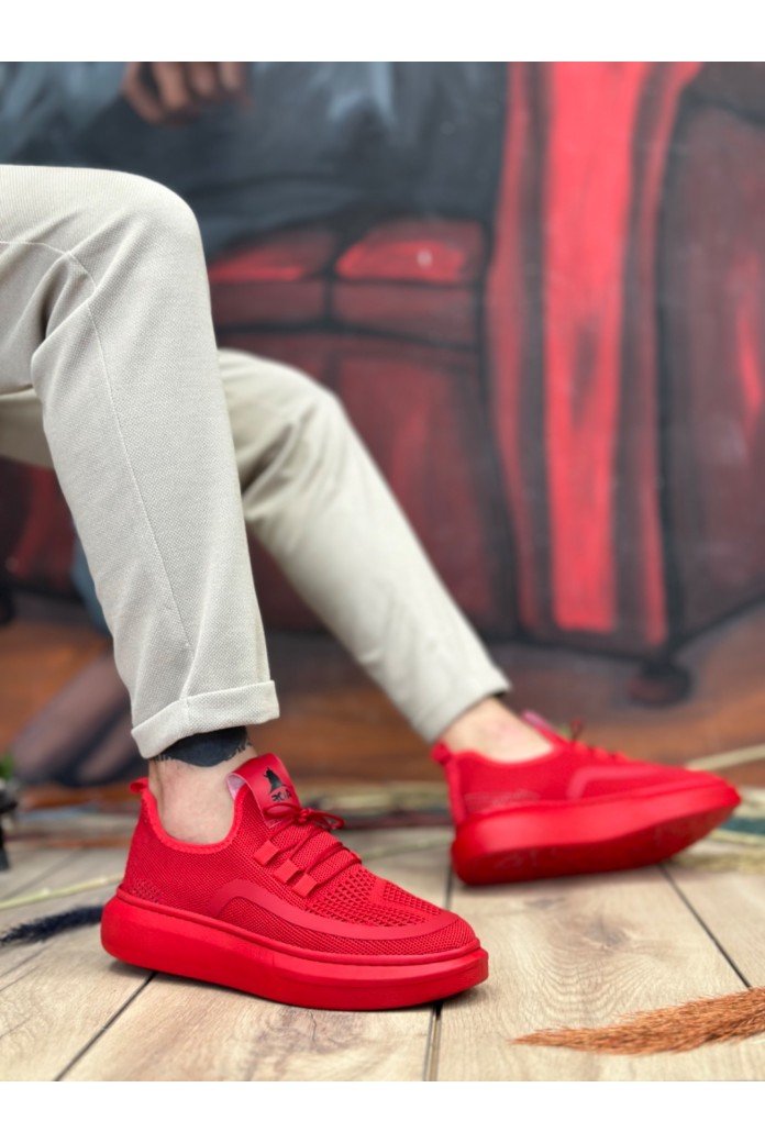 BA0375 Özel Örme Triko Tarz Kırmızı Renk Spor Ayakkabı