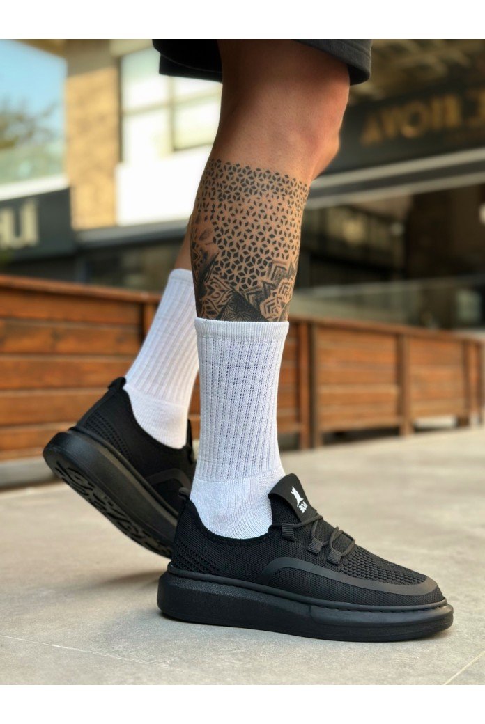 BA0375 Özel Örme Triko Tarz Siyah Renk Siyah Taban Spor Ayakkabı