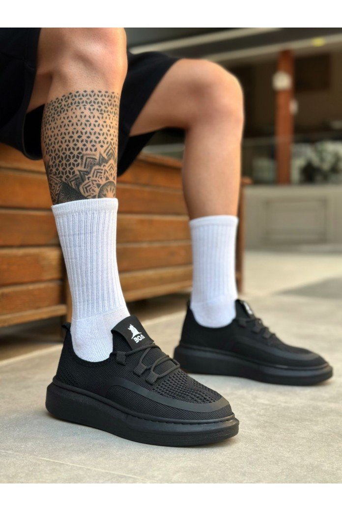 BA0375 Özel Örme Triko Tarz Siyah Renk Siyah Taban Spor Ayakkabı