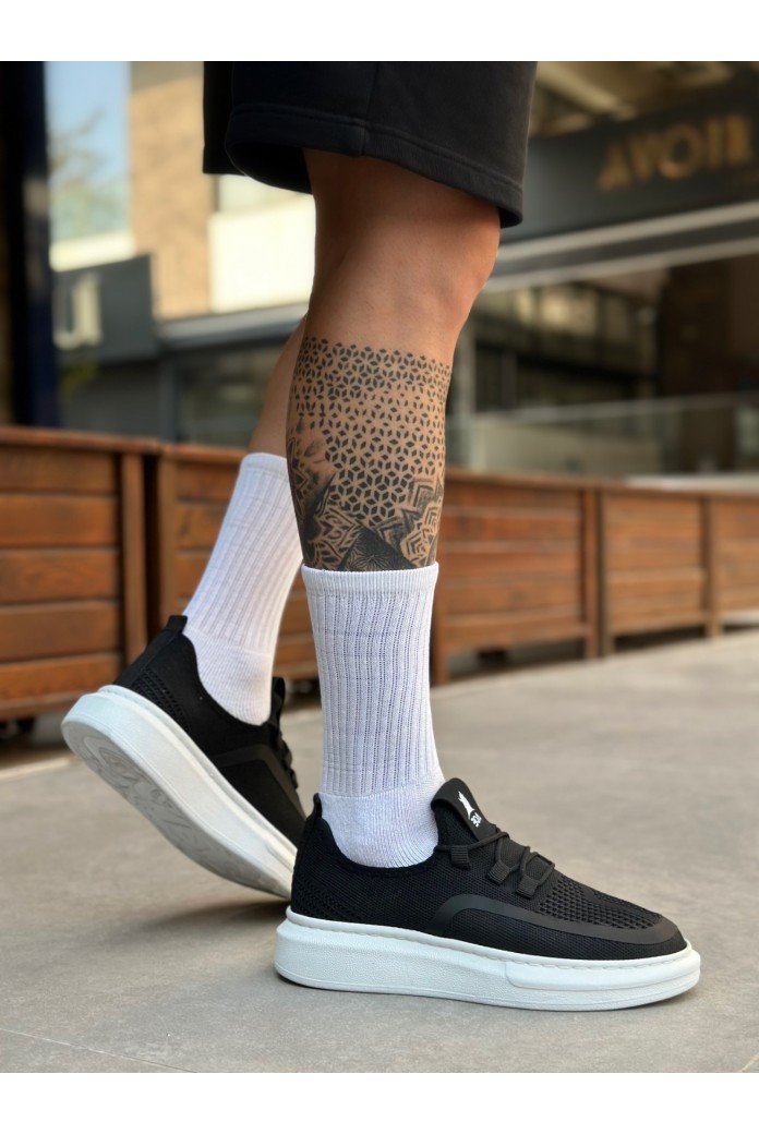 BA0375 Özel Örme Triko Tarz Siyah Renk Spor Ayakkabı