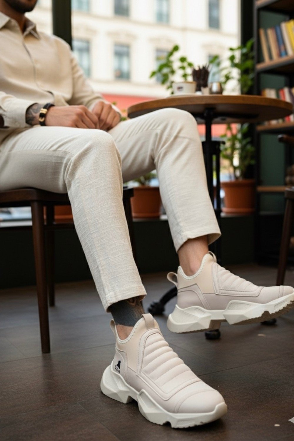 BA0401 Bağcıksız Rahat Yüksek Taban Krem Erkek Spor Yarım Bilek Bot BA0401 Bağcıksız Rahat Yüksek Taban Krem Erkek Spor Yarım Bilek Bot