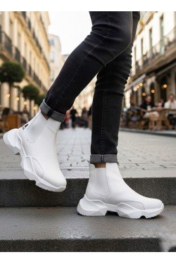 BA0444 Bağcıksız Rahat Yüksek Taban Beyaz Erkek Spor Yarım Bilek Bot BA0444 Bağcıksız Rahat Yüksek Taban Beyaz Erkek Spor Yarım Bilek Bot